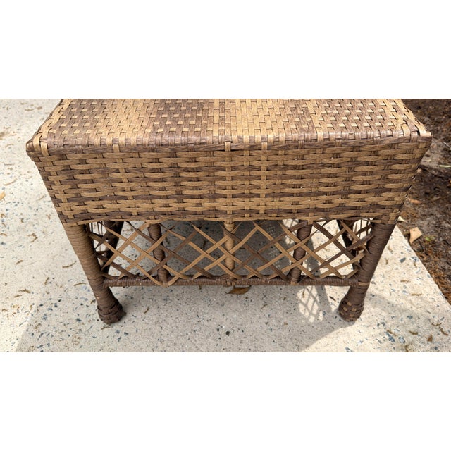 Pair of Woven Rattan Style Ottomans For Sale - Image 11 of 12