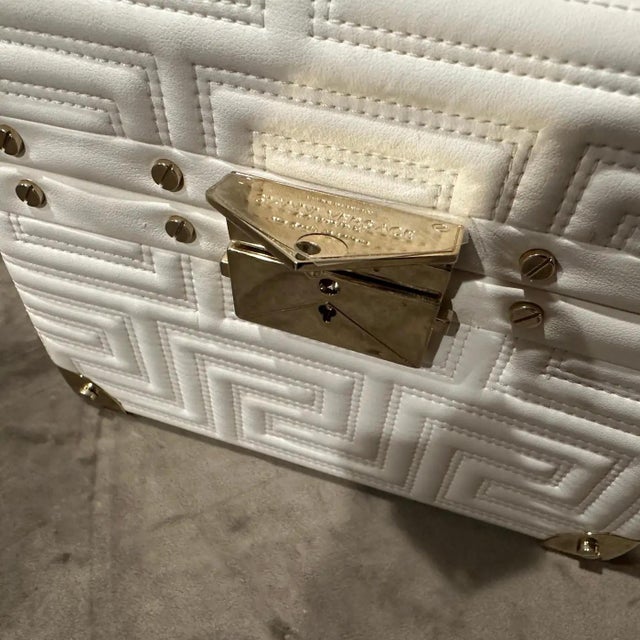 Gianni Versace Couture White Leather and Brass Luxury Beauty Case For Sale - Image 9 of 12