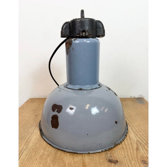 Bauhaus Industrial Grey Enamel Pendant Lamp from Elektrosvit, 1930s For Sale - Image 12 of 18