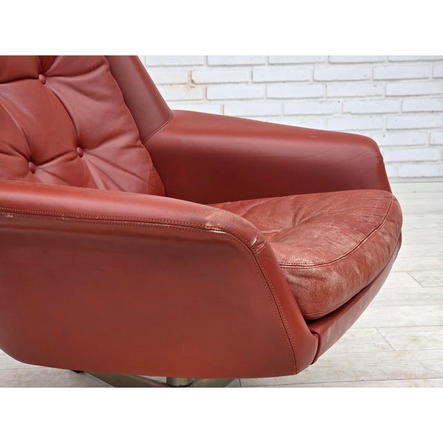 Danish Swivel Armchair in Furniture Leather by H.W. Klein for Bramin, 1970s For Sale - Image 4 of 18