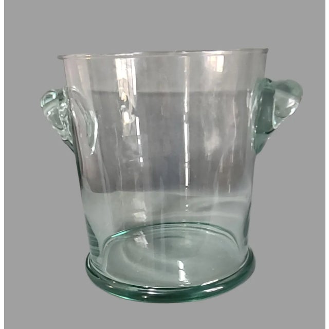 Mid-Century Modern Green Tint Crystal Large Ice-Bucket For Sale - Image 6 of 8