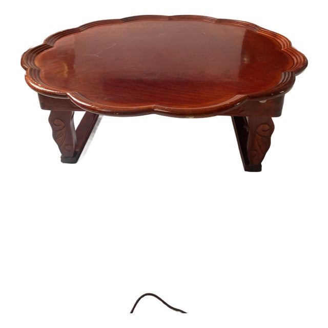Vintage Korean-Style Low Ornate Wood Folding Table/Tea/Dining Tray For Sale