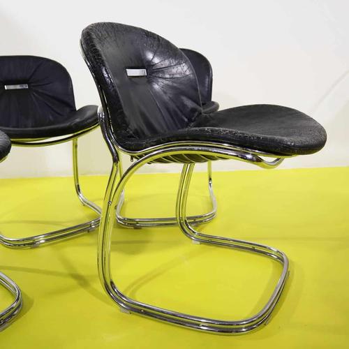 Black Faux Leather and Chrome Steel Chairs by Gastone Rinaldi, Set of 4 For Sale - Image 6 of 12