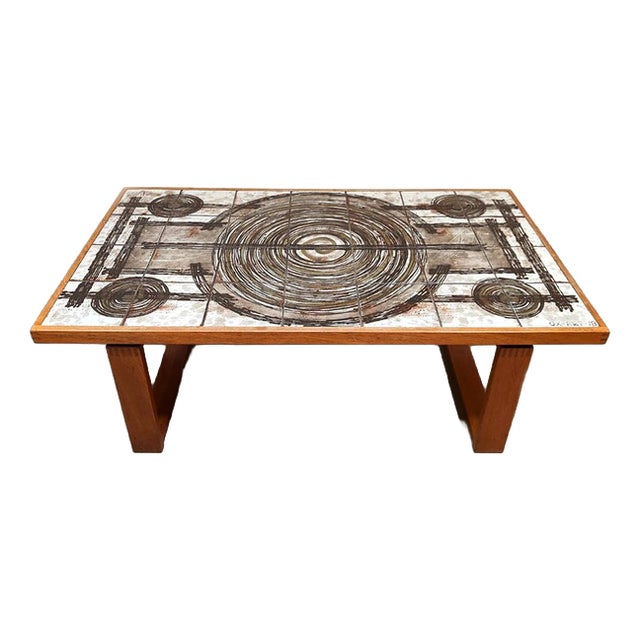 Vintage Danish Teak and Ceramic Coffee Table from Salontafel Keramiek Ox-Art Trioh, 1970s For Sale