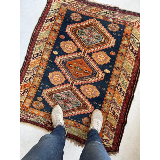 Textile Early 20th Century INDIGO CHILD Collectable Caucasian Rug 3.10 x 4.9 For Sale - Image 7 of 9