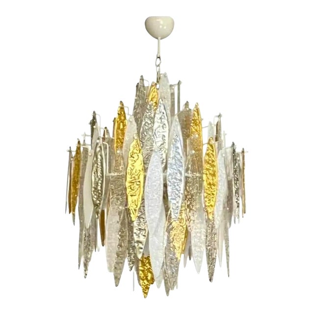 Mid 20th Century Mid-Century Modern Italian Murano Glass Icicle Chandelier For Sale