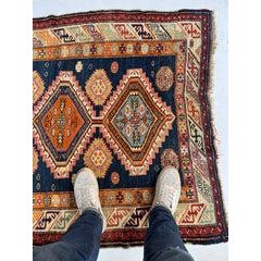 Yellow Indigo Child Caucasian Rug - 3.10 X 4.9 For Sale - Image 8 of 9