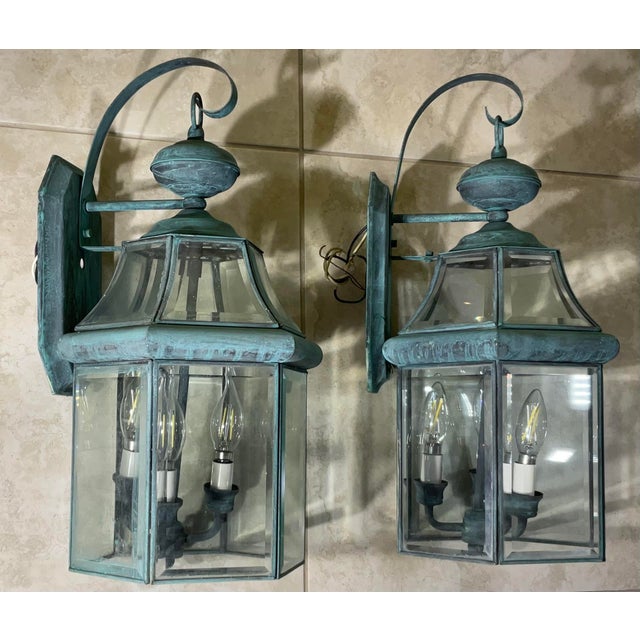 Elegant Pair of Vintage Brass Wall Lanterns- 20”h X 9”.5w X 10”d For Sale - Image 12 of 14