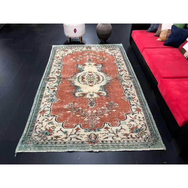 Boho Chic Vintage Distressed Turkish Orange Area Rug For Sale - Image 3 of 11