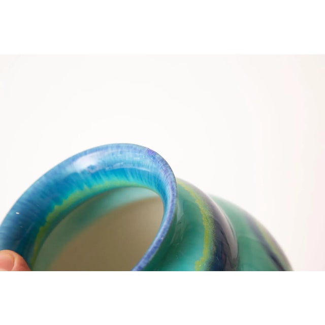 Art Deco Signed Rare Grete Marks Bauhaus Ceramic Bowl, Vessel or Vase Turquoise, Blue, Yellow For Sale In Miami - Image 6 of 10