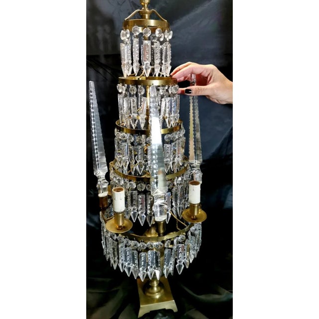 Louis XVI Style French Majestic Pair of Crystal and Bronze Girandoles For Sale - Image 4 of 13