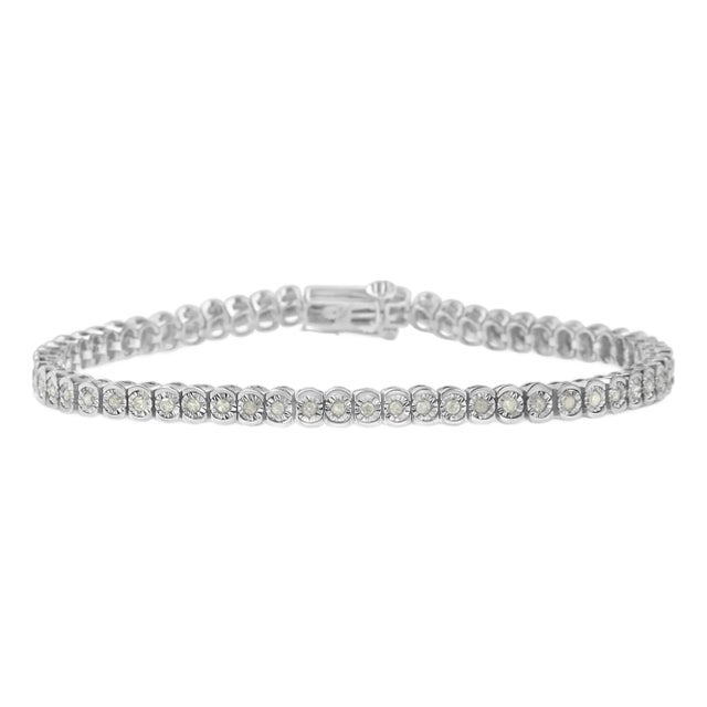 .925 Sterling Silver 1.0 Cttw Diamond Miracle-Set Cut-Circle 7" Tennis Bracelet (I-J Color, I2-I3 Clarity) For Sale