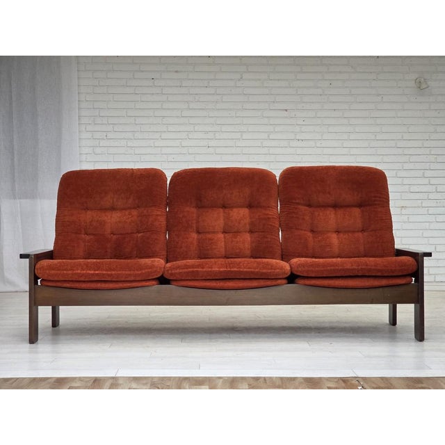 Danish 3-Seater Sofa in Red Velour and Oak, 1970s For Sale - Image 17 of 17