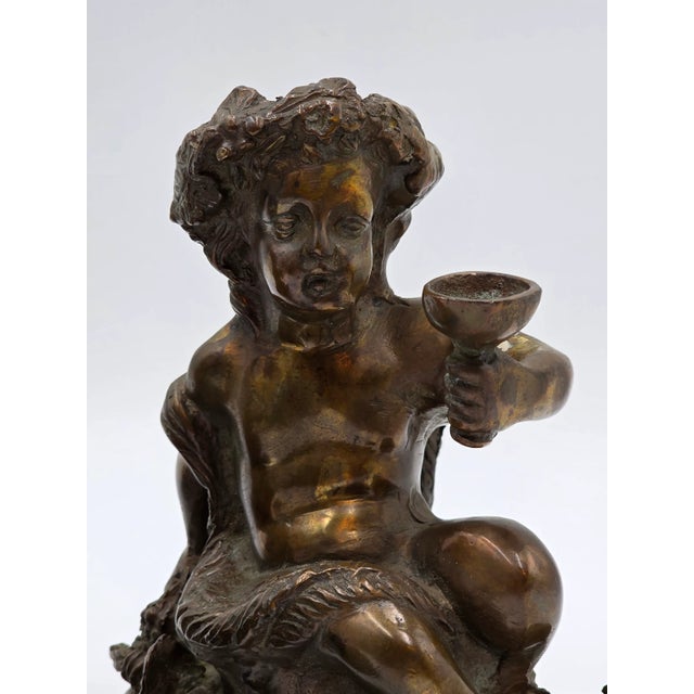 Gourgeous Set of 2 French Bronze Sculpture by E. Rossy ,Putti Cherubs Holding a Wine Cup For Sale In Houston - Image 6 of 18