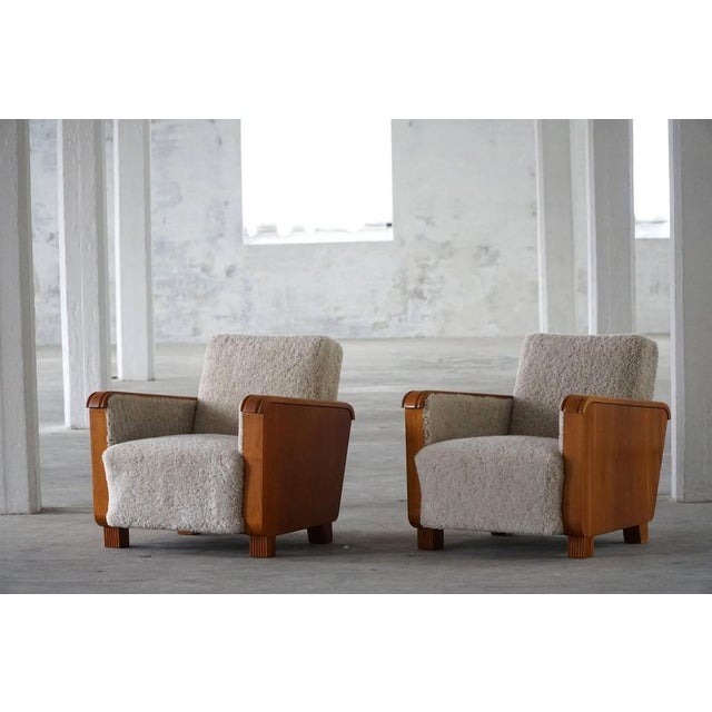 Art Deco Swedish Lounge Chairs in Elm & Lambswool, 1930s, Set of 2 For Sale - Image 10 of 18