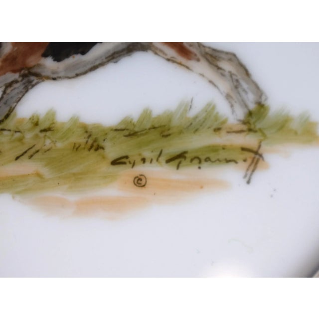 Traditional Mid 20th Century Cyril Gorainoff Fox-Hunter & Hound Milk Glass Coasters With Sterling Rims- Set of 2 For Sale - Image 3 of 6