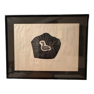 Josie Pamiutu Papialuk Stone Cut on Paper Titled “a Bird With Its Young” For Sale