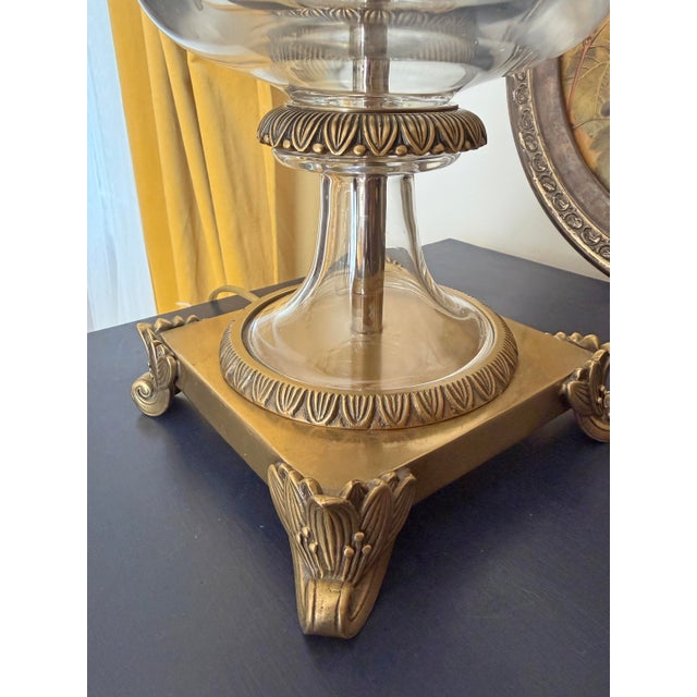 Metal Neoclassical Brass & Blown Glass Hurricane Urn Table Lamps - A Pair For Sale - Image 7 of 8