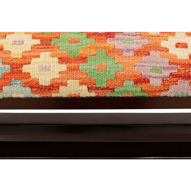 2020s Geometric Kilim Upholstered Handmade Wood Storage Bench For Sale - Image 5 of 11
