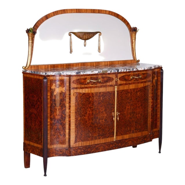 Art Deco Mahogany, Marble and Bronze Buffet by Paul Follot, France, 1920s For Sale