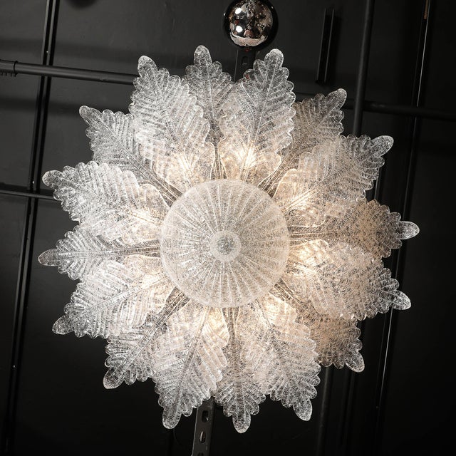 Modern Modernist Hand-Blown Mottled Murano Glass Acanthus Flush Mount For Sale - Image 3 of 18