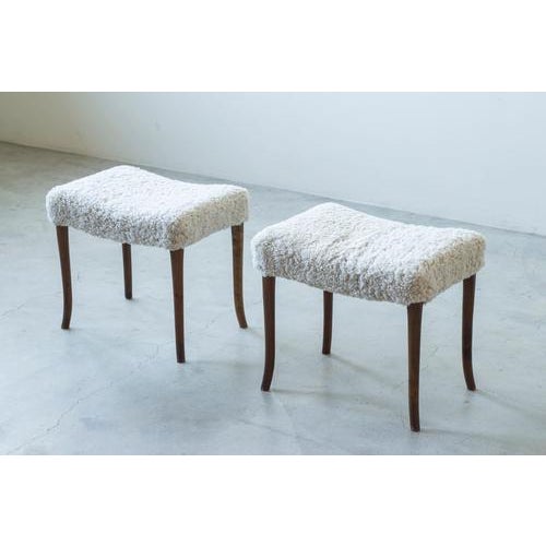 Vintage Swedish Stools with Sheepskin, 1940s, Set of 2 For Sale - Image 6 of 10