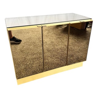1980s Postmodern Smoked Mirror and Gold Credenza For Sale