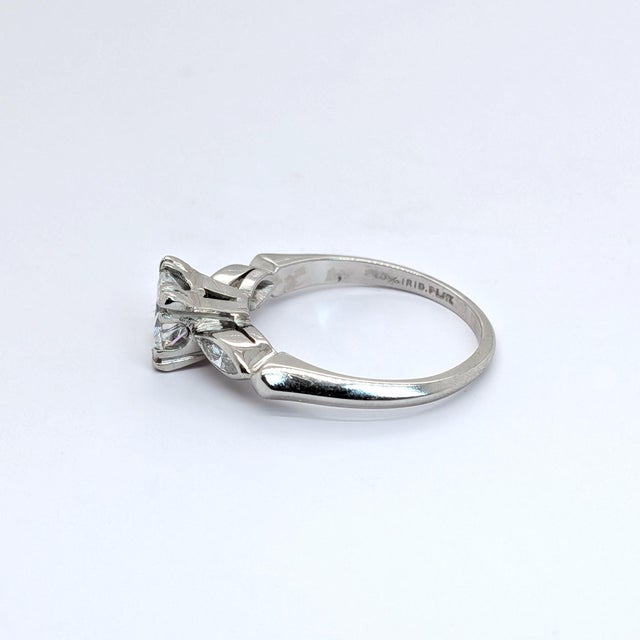 Metal 0.8ct Natural Round & Marquise Diamond Engagement Ring in Platinum - Size 6 For Sale - Image 7 of 8