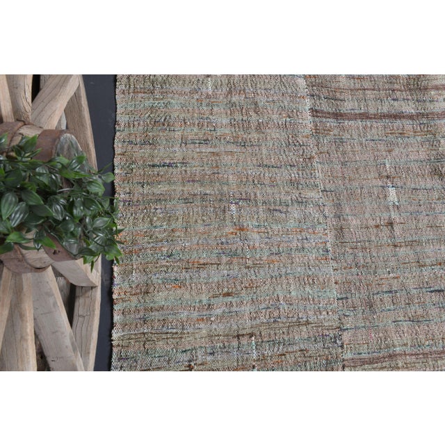 1970s Vintage Turkish Hand-Knotted Wool Cotton Green Kilim Runner Rug For Sale - Image 5 of 10