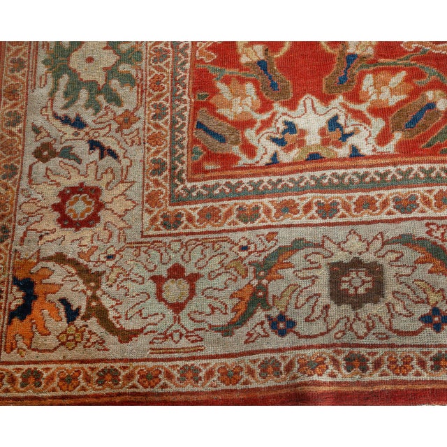 Persian Antique Persian Sultanabad Red Handmade Wool Rug For Sale - Image 3 of 7