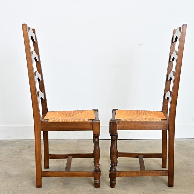 Brown 19th Century Set of 14 Ladder Back and Rush Seat Dining Chairs For Sale - Image 8 of 18