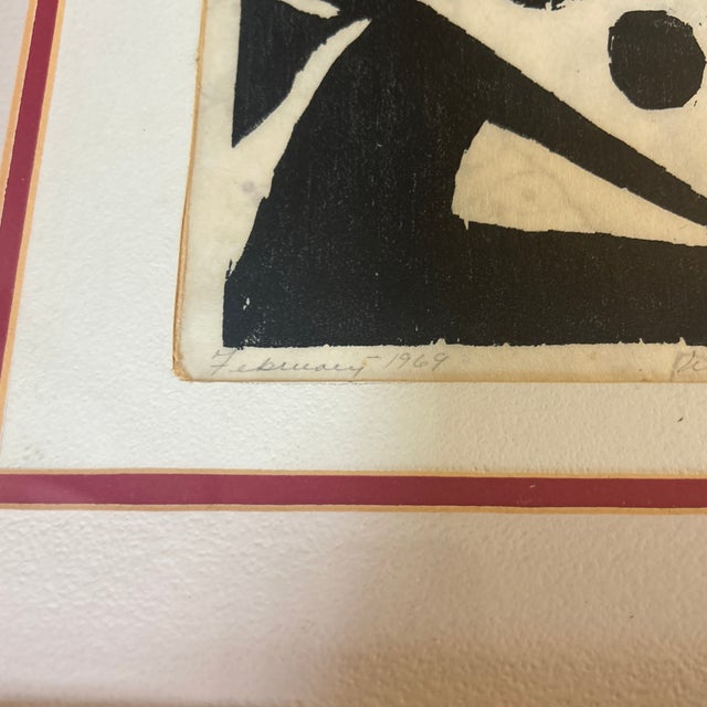 Folk Art 1960’s Original Abstract Folk Art Wood Block Print For Sale - Image 3 of 5