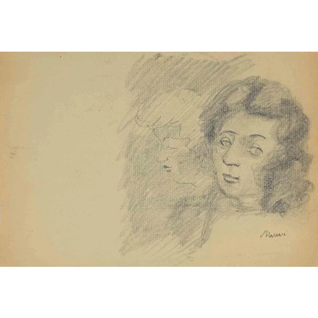 Portrait is an original Pencil Drawing realized by Mino Maccari in mid-20th century. Good condition on a yellowed paper....