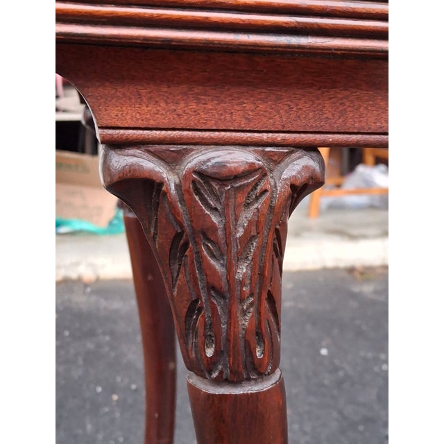 Pair Late 19th Century Victorian Regency Style Carved Mahogany and Tooled Leather Inset Side Tables For Sale - Image 15 of 16