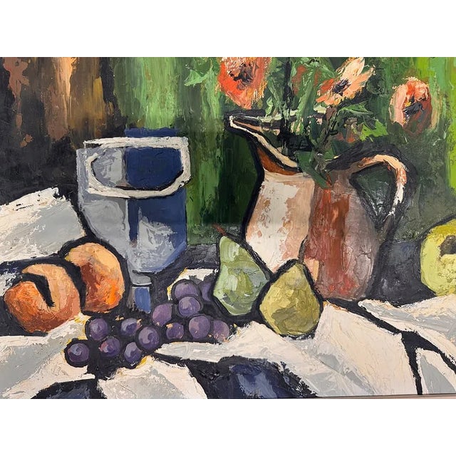 Mid-Century Modern Large Mid-Century Modern Still Life Oil Painting With Fruit, Flowers & Pitchers, Signed For Sale - Image 3 of 6
