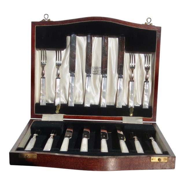 Vintage Mother of Pearl Boxed Serving Set For Sale