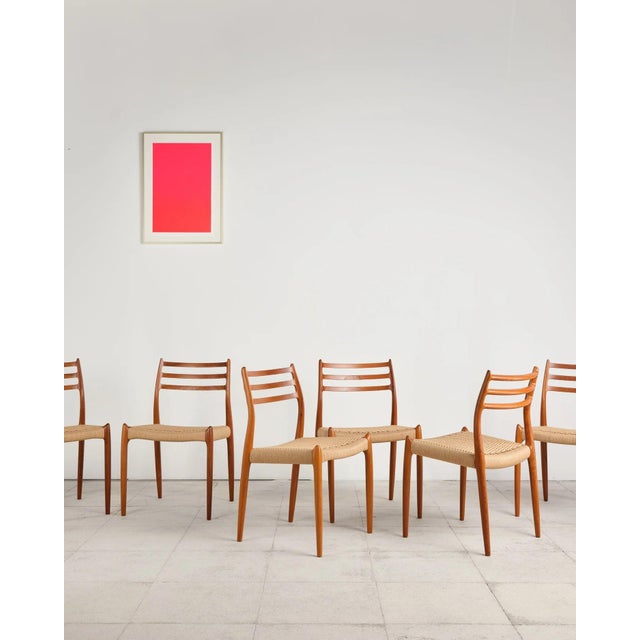 Mid-Century Modern Model 78 Dining Chairs in Teak with Paper Cord Weave by Niels O. Møller for j.l. Møllers, Denmark, 1960s, Set of 6 For Sale - Image 3 of 18