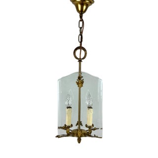 Vintage Bronze and Glass Lantern Pendant, France, 1950s For Sale
