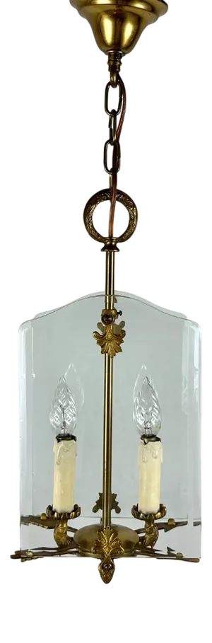 Vintage Bronze and Glass Lantern Pendant, France, 1950s