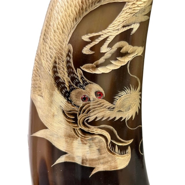 Vintage Carved Thailand Horns- a Pair For Sale - Image 4 of 5