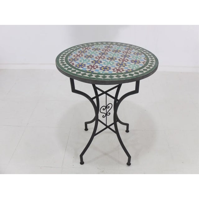 Metal Round Multicolor Mosaic Table Moroccan Decor Art For Sale - Image 7 of 7