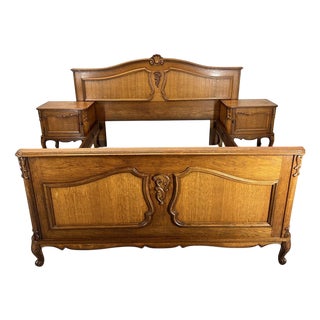 Vintage French Louis XVI Double Bed Frame with Bedside Tables For Sale