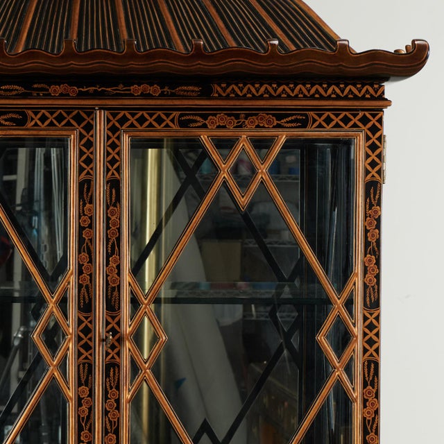 Metal Vintage Chinese Chippendale Style Pagoda Glass Front Cabinet on Stand by Maitland Smith For Sale - Image 7 of 18