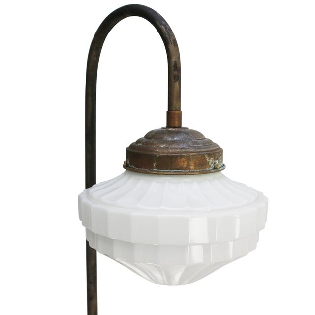 Mid-20th Century Cast Iron Wall Light with White Opaline Glass Shade For Sale - Image 4 of 7