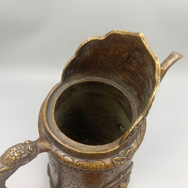 Asian Vintage Embossed Brass Ewer With Dragon Handle & Mythical Motifs For Sale - Image 3 of 9