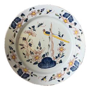 Antique 18th Century English Delft Tin Glaze Faience Polychrome Charger Platter