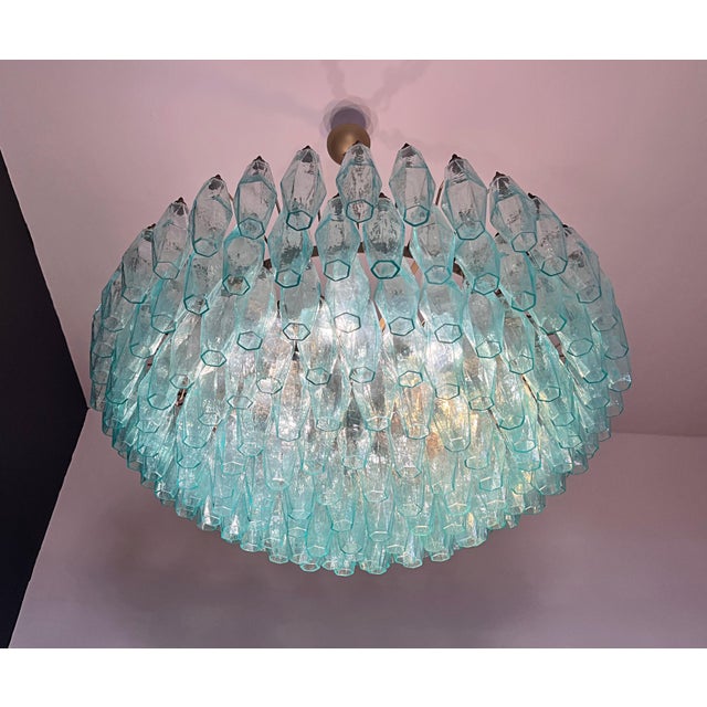 Vintage Murano Glass Chandelier with 185 Turquoise Poliedri, 1990 For Sale - Image 13 of 18