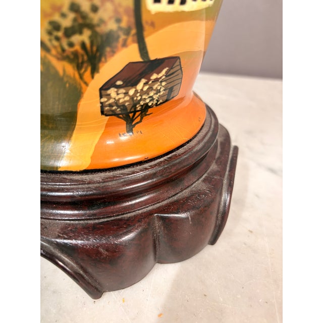 1960s Hand Painted Village Scene Table Lamp For Sale - Image 10 of 14
