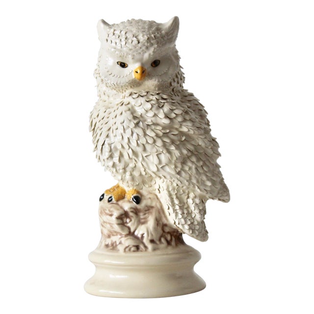 Vintage Mid-Century Modern Textured Glazed Ceramic Owl Sculpture For Sale