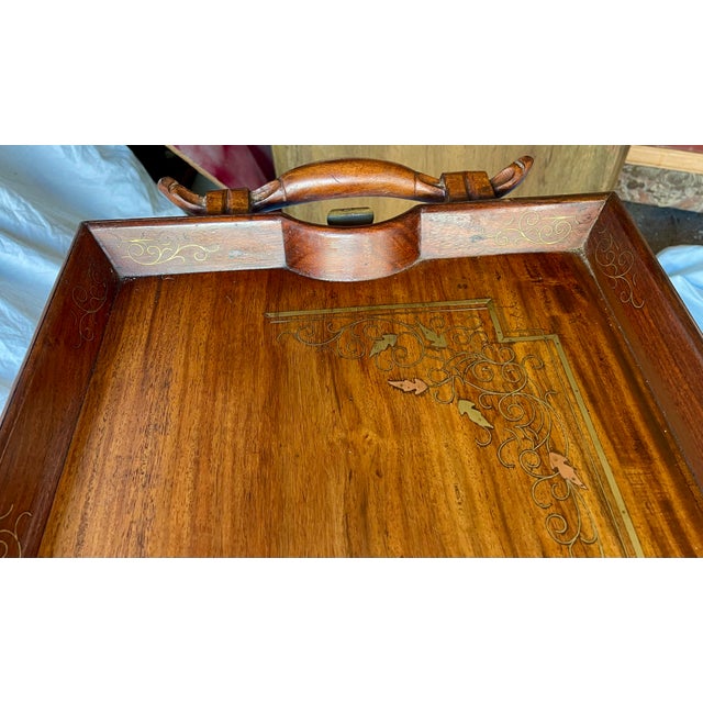 Wood Mid 20th Century Anglo-Indian Folding Rosewood Tray/Butler's Table With Mixed Metal Inlay For Sale - Image 7 of 10